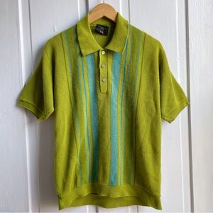 Vintage 60s Sears Men’s Shop Green & Bkhe Striped Knit Orlon Acrylic Shirt